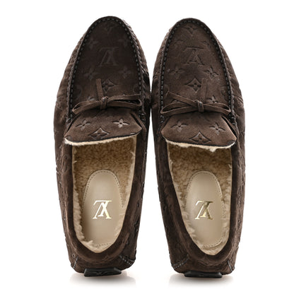 Louis Vuitton Suede Shearling Monogram Mens LV Driver Moccasin Loafers 8.5 2 of 8