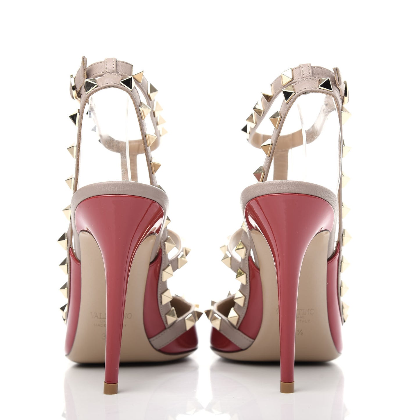 Patent Nappa Rockstud Ankle Strap 100mm Pumps 39.5 Rosso Valentino Poudre