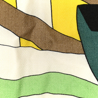 Hermes Cashmere Silk Cheval De Fete Shawl 140 Vieux Rose Vert 5 of 6