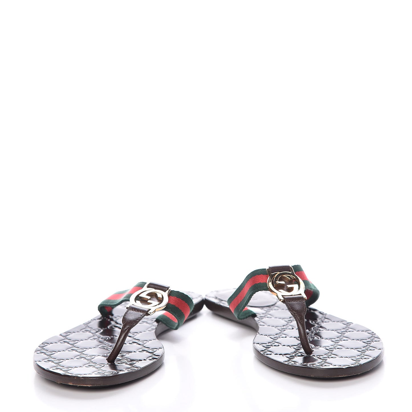 Nylon Calfskin Web GG Monogram Womens Thong Sandals 37 Green Red Cocoa