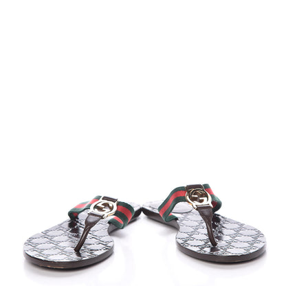 Gucci Nylon Calfskin Web GG Monogram Womens Thong Sandals 37 Green Red Cocoa 5 of 10