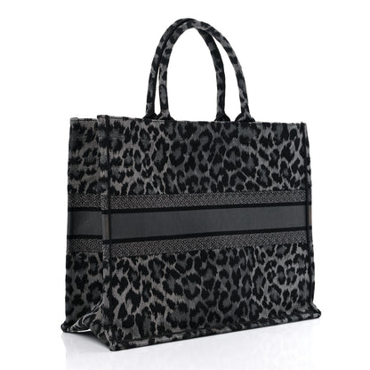 Christian Dior Canvas Mizza Embroidered Large Leopard Book Tote Grey 3 of 16
