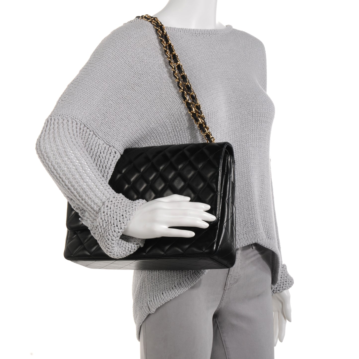 Lambskin Quilted Maxi Double Flap Black