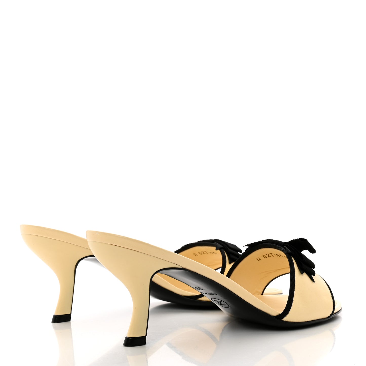 Lambskin Bow Mules 39.5 Beige Black