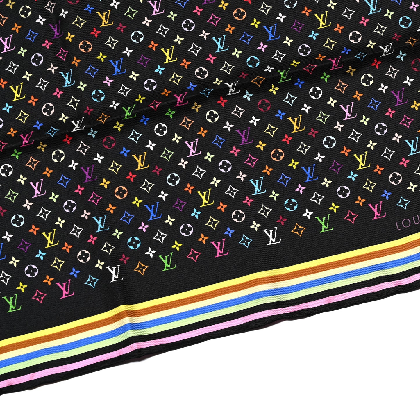 Silk Monogram Multicolor Square Scarf Black