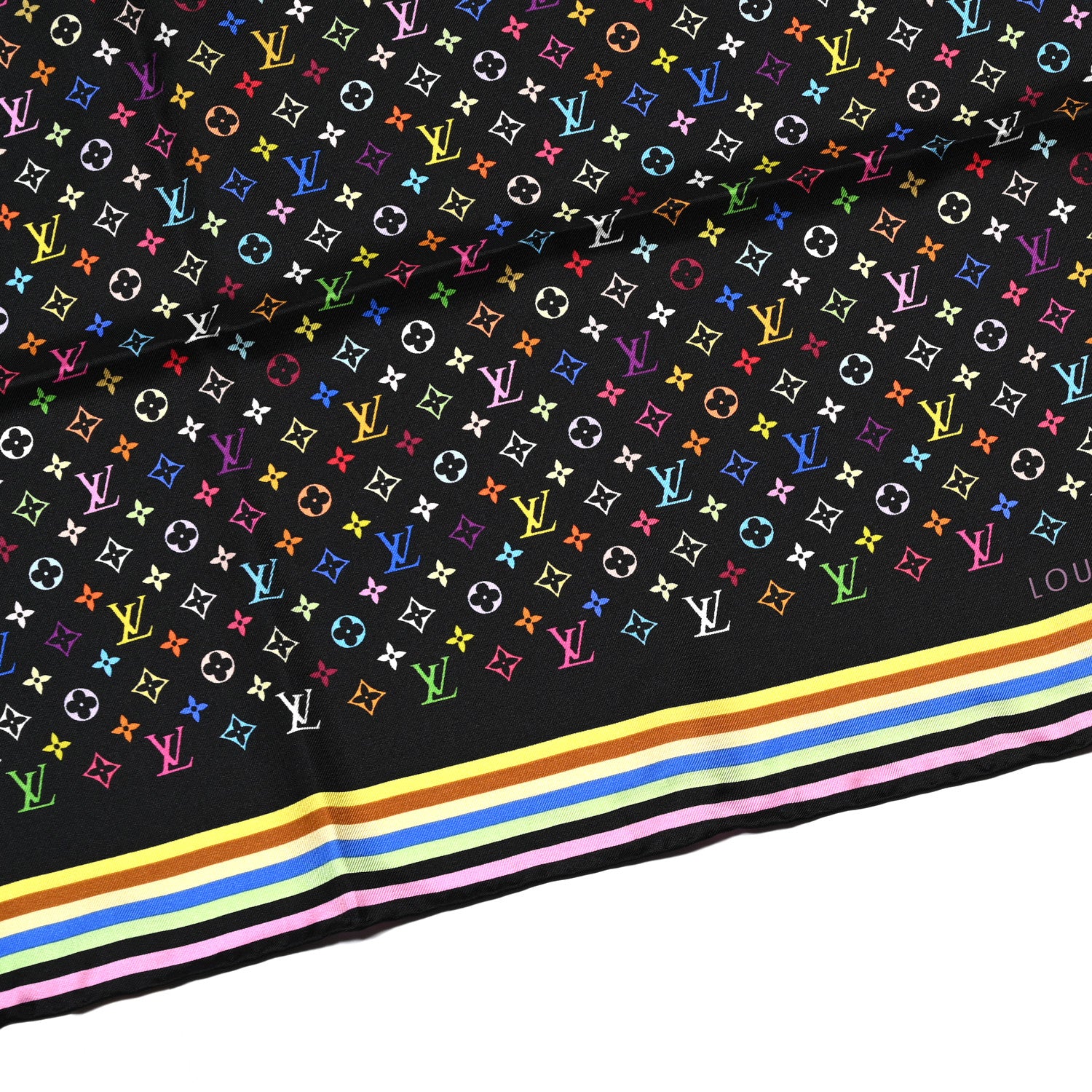 Louis Vuitton Silk Monogram Multicolor Square Scarf Black 2 of 3