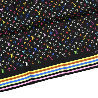 Louis Vuitton Silk Monogram Multicolor Square Scarf Black 2 of 3