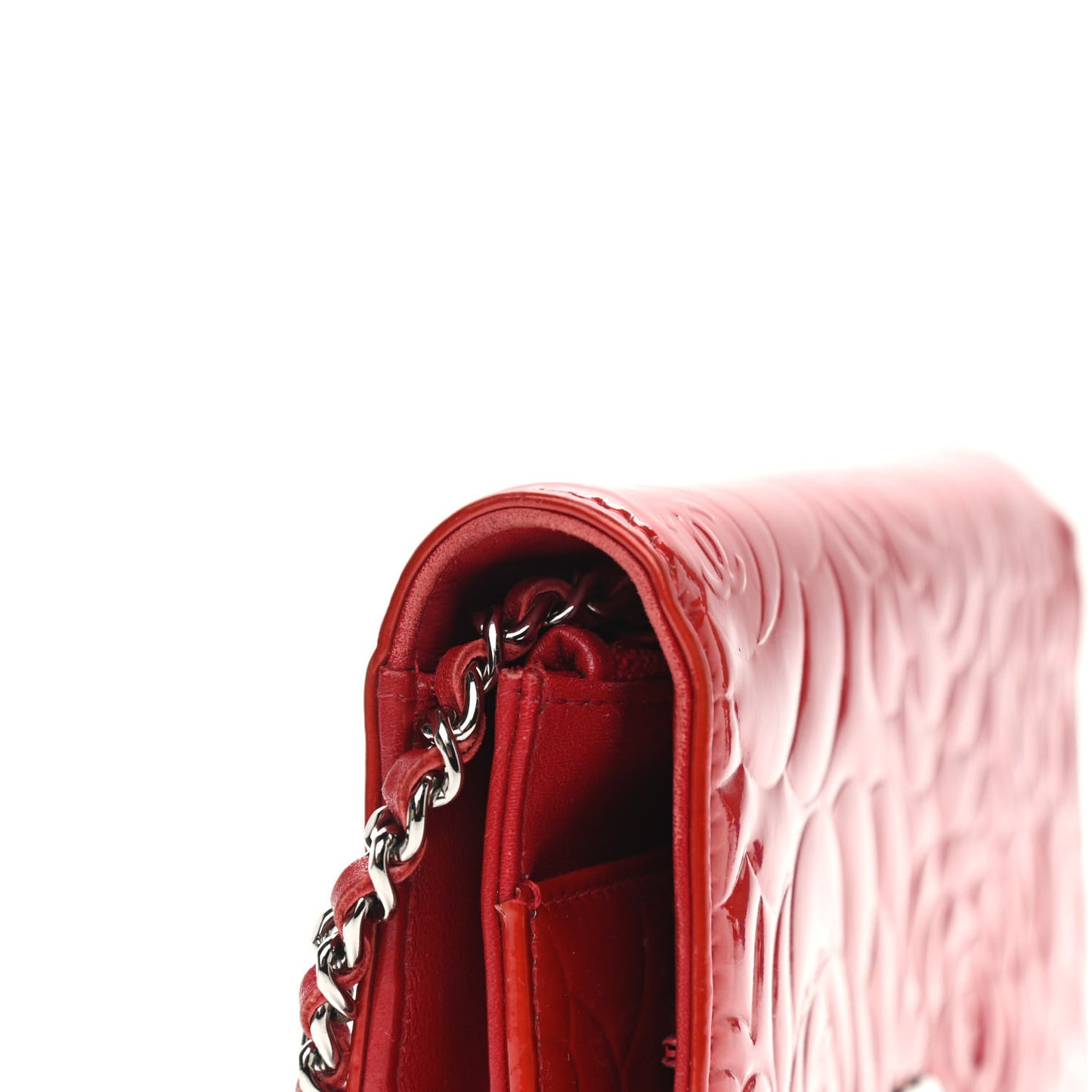 Patent Camellia Embossed Wallet On Chain WOC Red