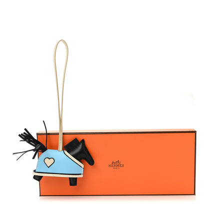 Hermes Milo Lambskin Grigri Rodeo Robeo Coeur Bag Charm PM Black Craie Celeste 5 of 5