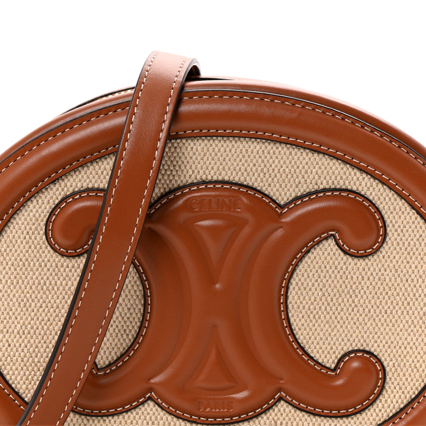 Canvas Calfskin Cuir Triomphe Oval Crossbody Purse Natural Tan