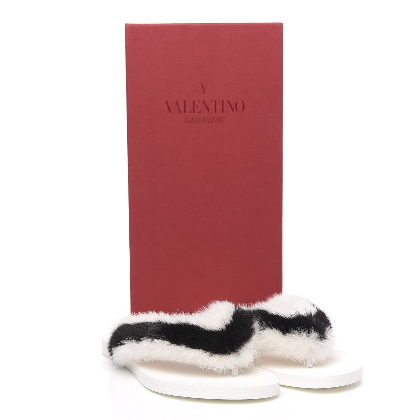 Mink Fur Thong Sandals 35 White Black