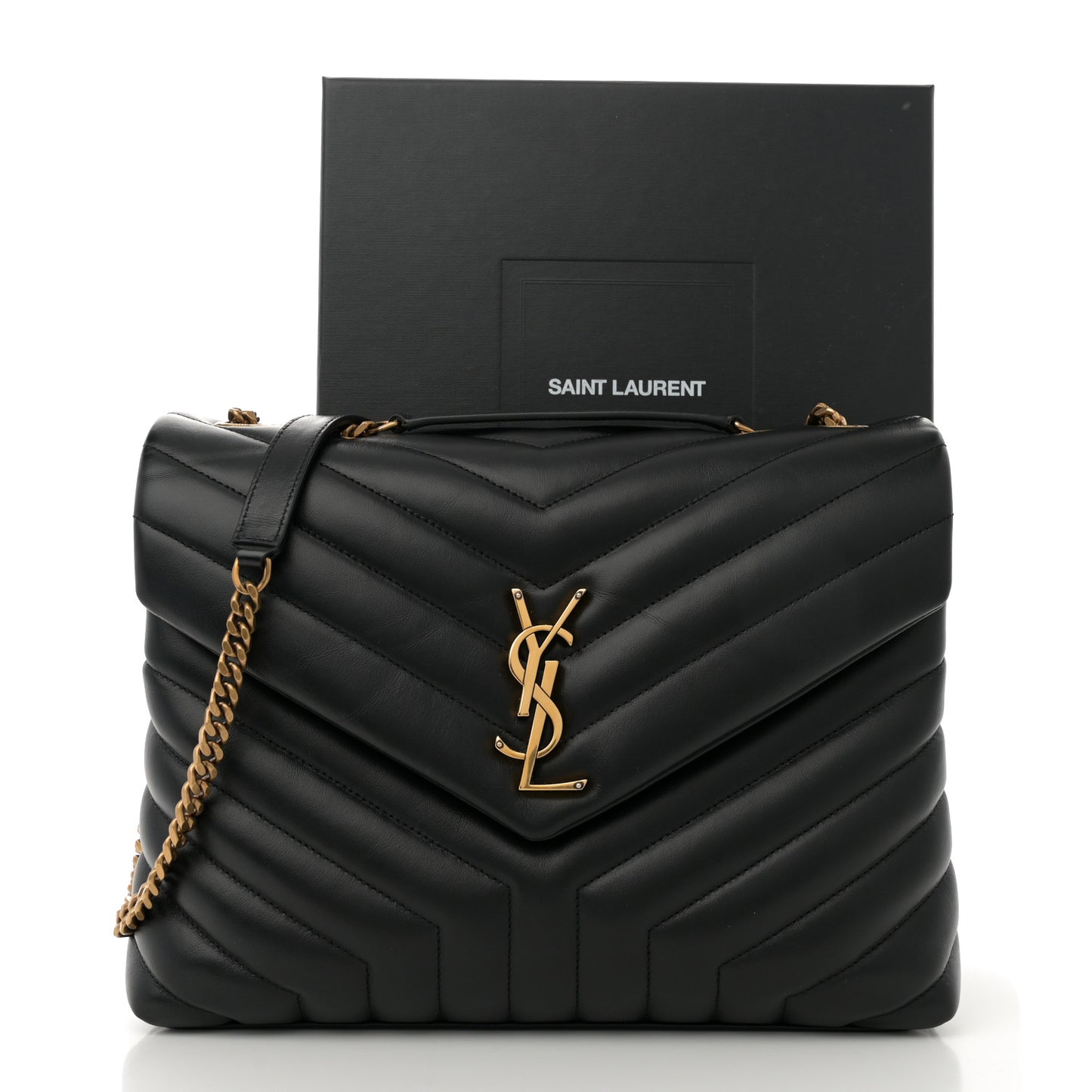Calfskin Y Quilted Monogram Medium Loulou Chain Satchel Black