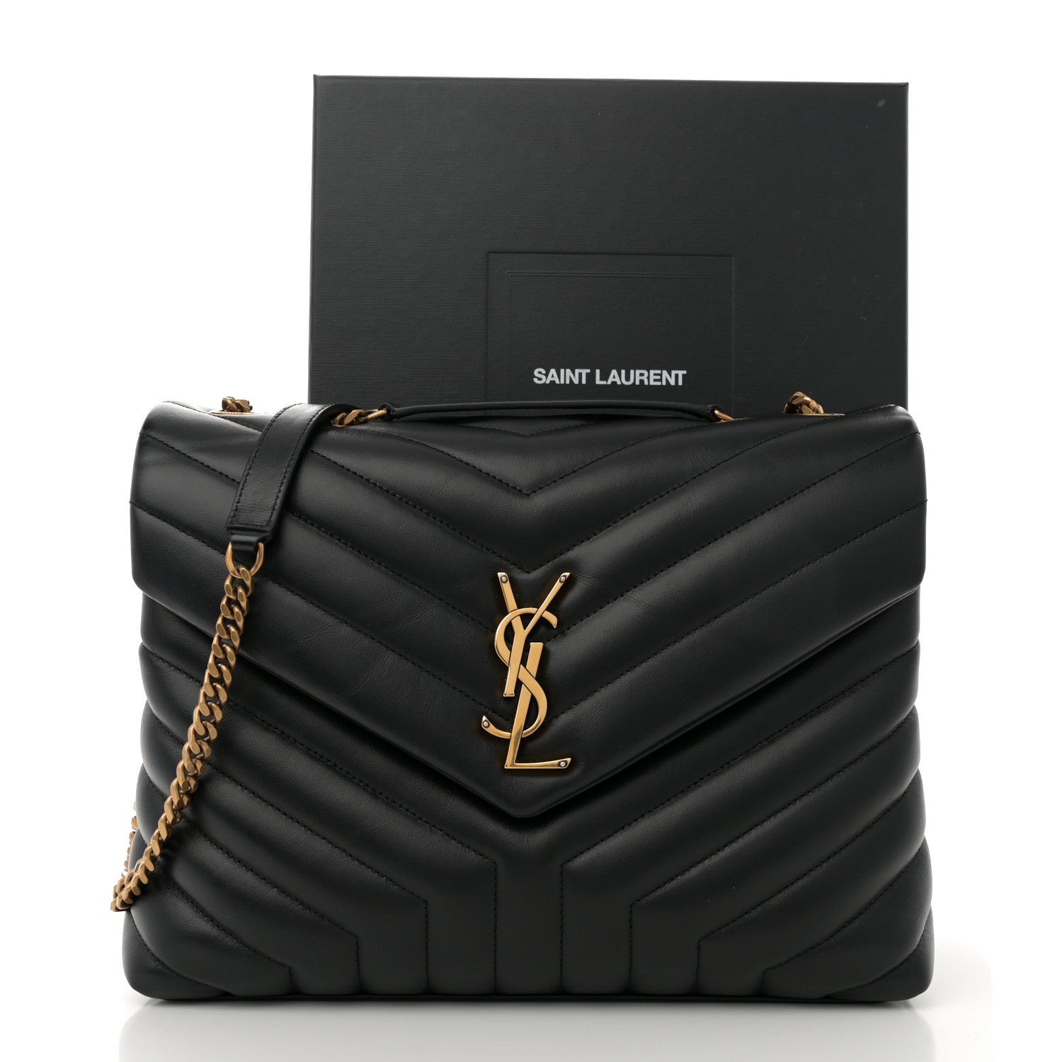 Saint Laurent Calfskin Y Quilted Monogram Medium Loulou Chain Satchel Black 10 of 10