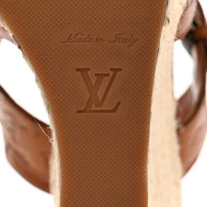 Louis Vuitton Calfskin Monogram Embossed Espadrille Wedge Sandals 35.5 Cognac 8 of 9