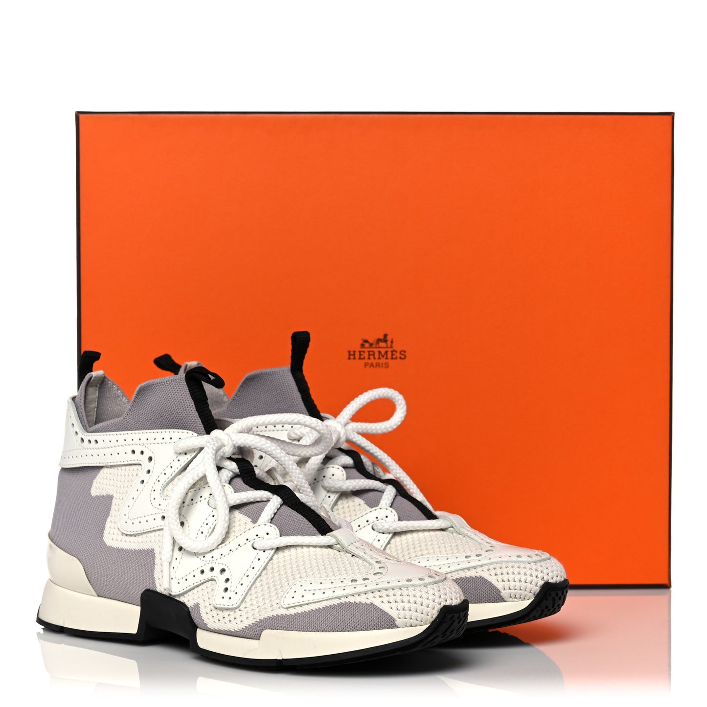 Mesh Calfskin Action Sneakers 38 Gris Clair Multicolor