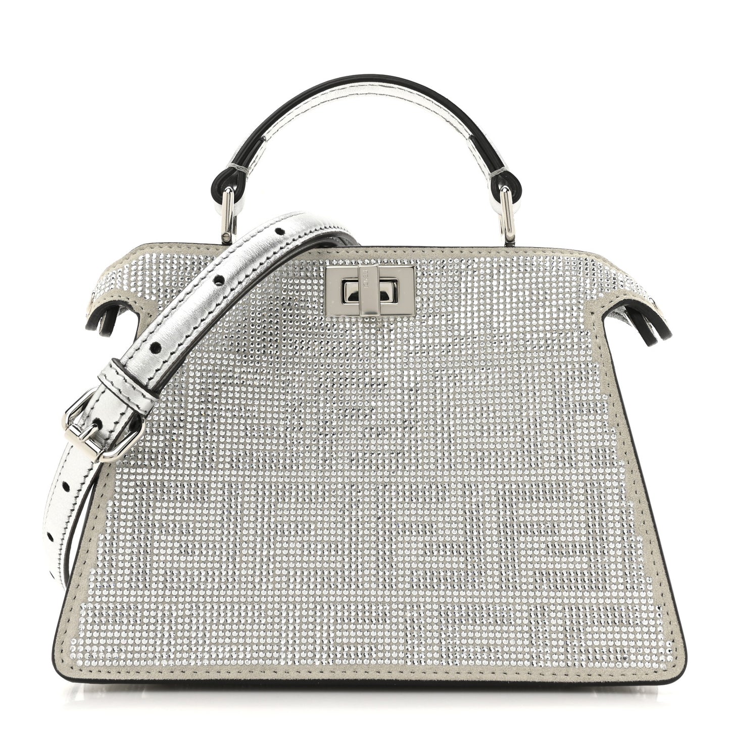 Crystal Vitello Laminato FF Petite Peekaboo I SEE U Satchel Crystal Argento