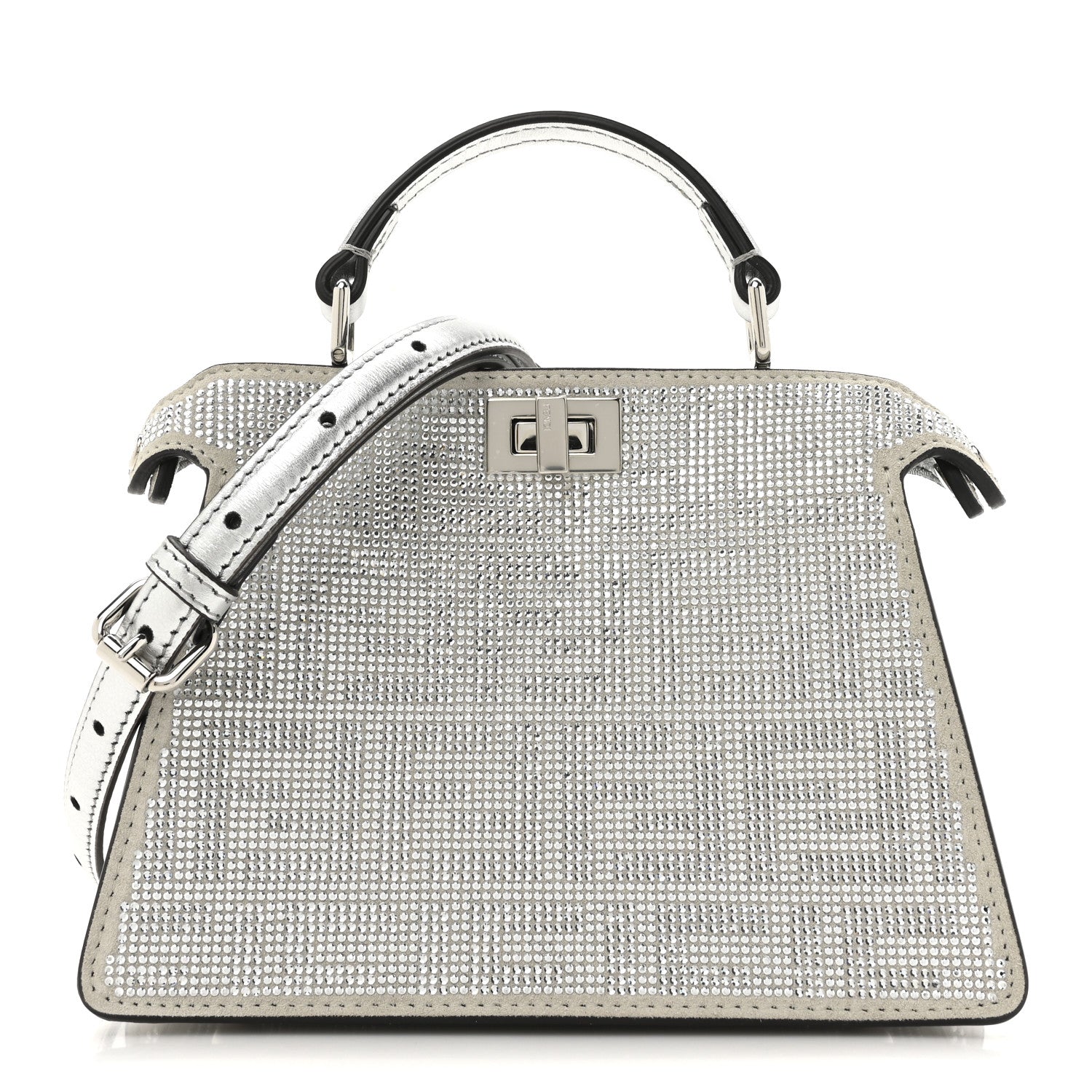 Fendi Crystal Vitello Laminato FF Petite Peekaboo I SEE U Satchel Crystal Argento 1 of 13