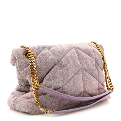 Saint Laurent Denim Quilted Medium Loulou Puffer Monogram Chain Satchel Bleached Lilac 3 of 11