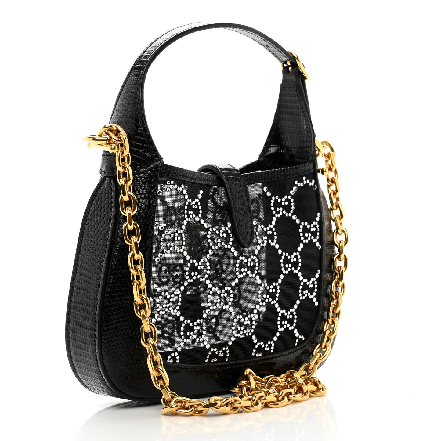Lizard Mesh GG Crystals Mini Jackie 1961 Black