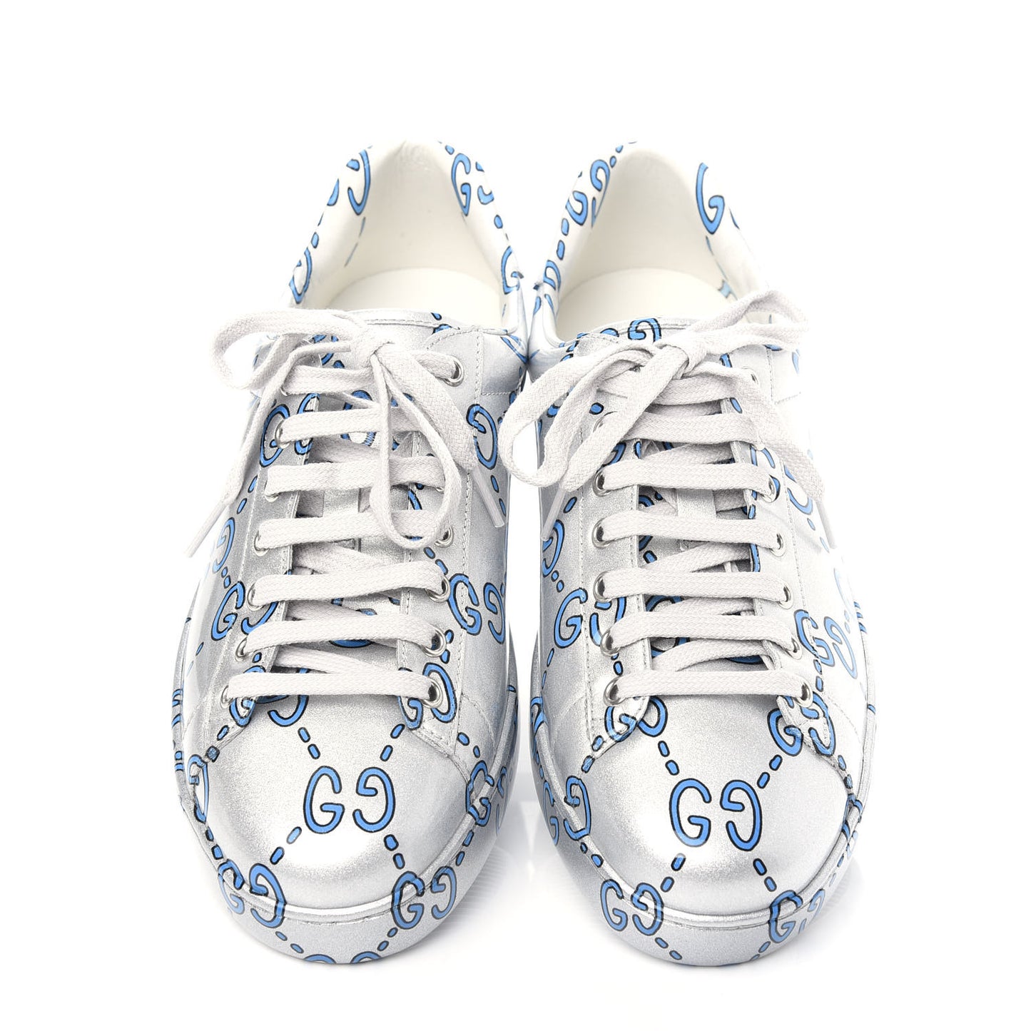 Miro Rubber Wax GucciGhost Print Mens New Ace Sneakers 8.5 Silver