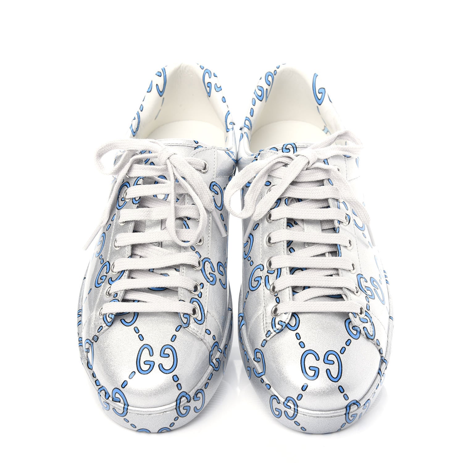 Gucci Miro Rubber Wax GucciGhost Print Mens New Ace Sneakers 8.5 Silver 7 of 12