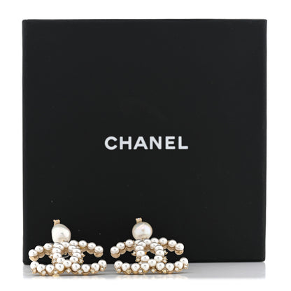 Chanel Crystal Pearl CC Drop Earrings Gold 6 of 6