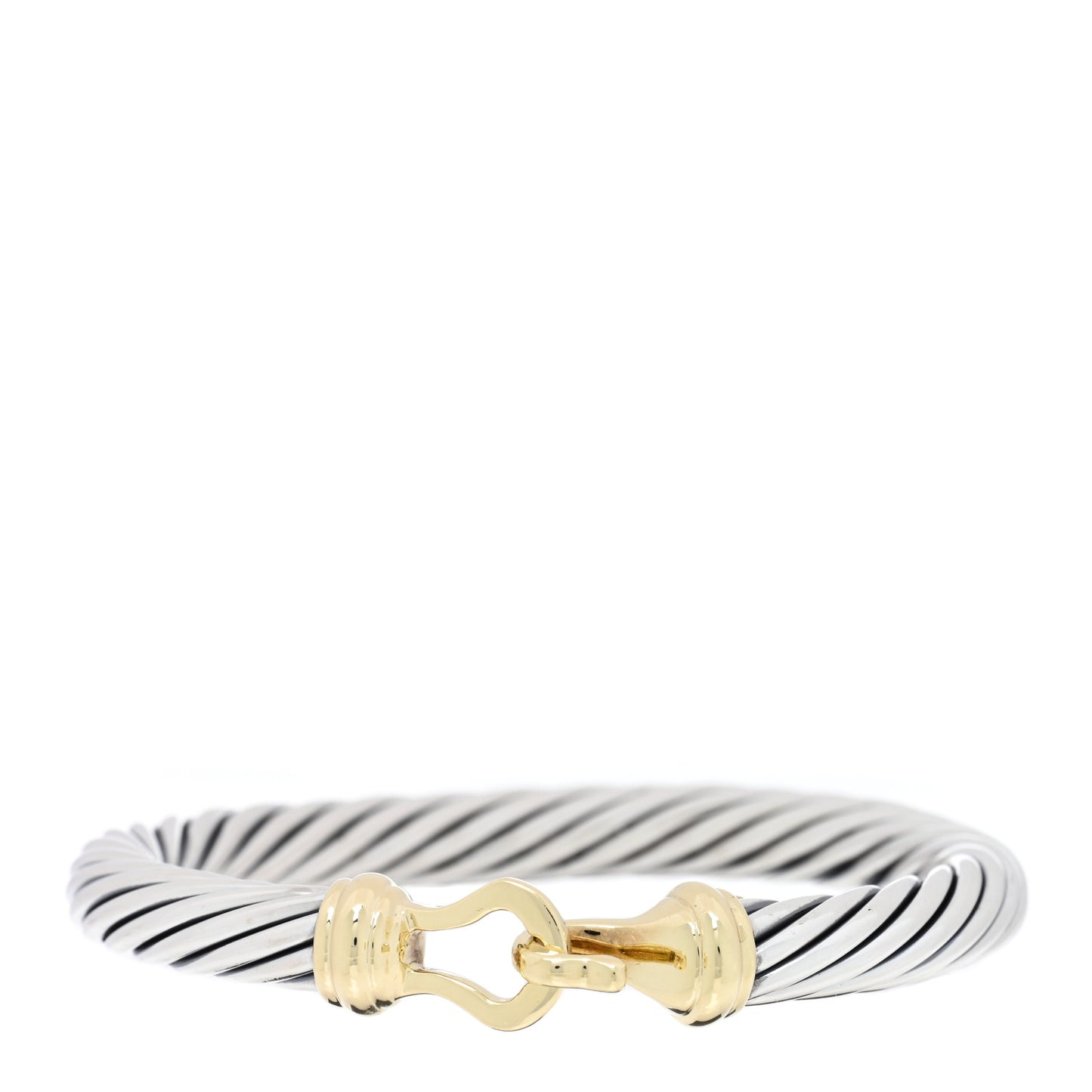 Sterling Silver 14K Yellow Gold 7mm Cable Classic Buckle Bracelet