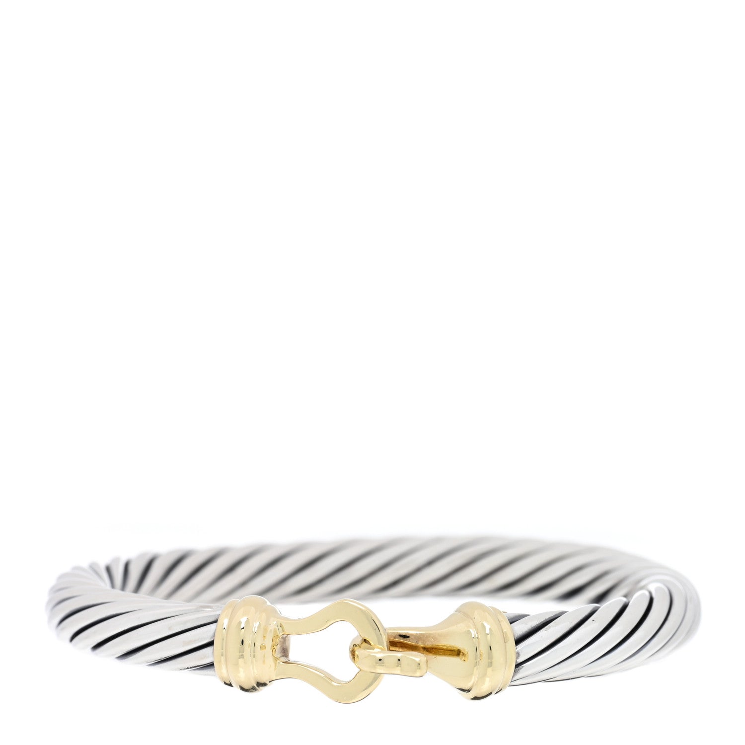 David Yurman Sterling Silver 14K Yellow Gold 7mm Cable Classic Buckle Bracelet 1 of 3