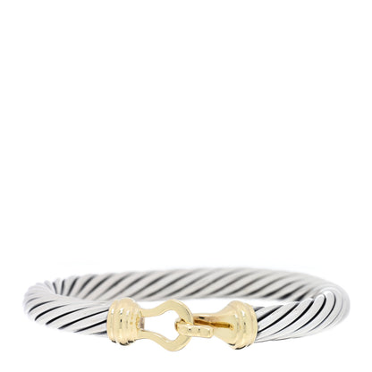 David Yurman Sterling Silver 14K Yellow Gold 7mm Cable Classic Buckle Bracelet 1 of 3