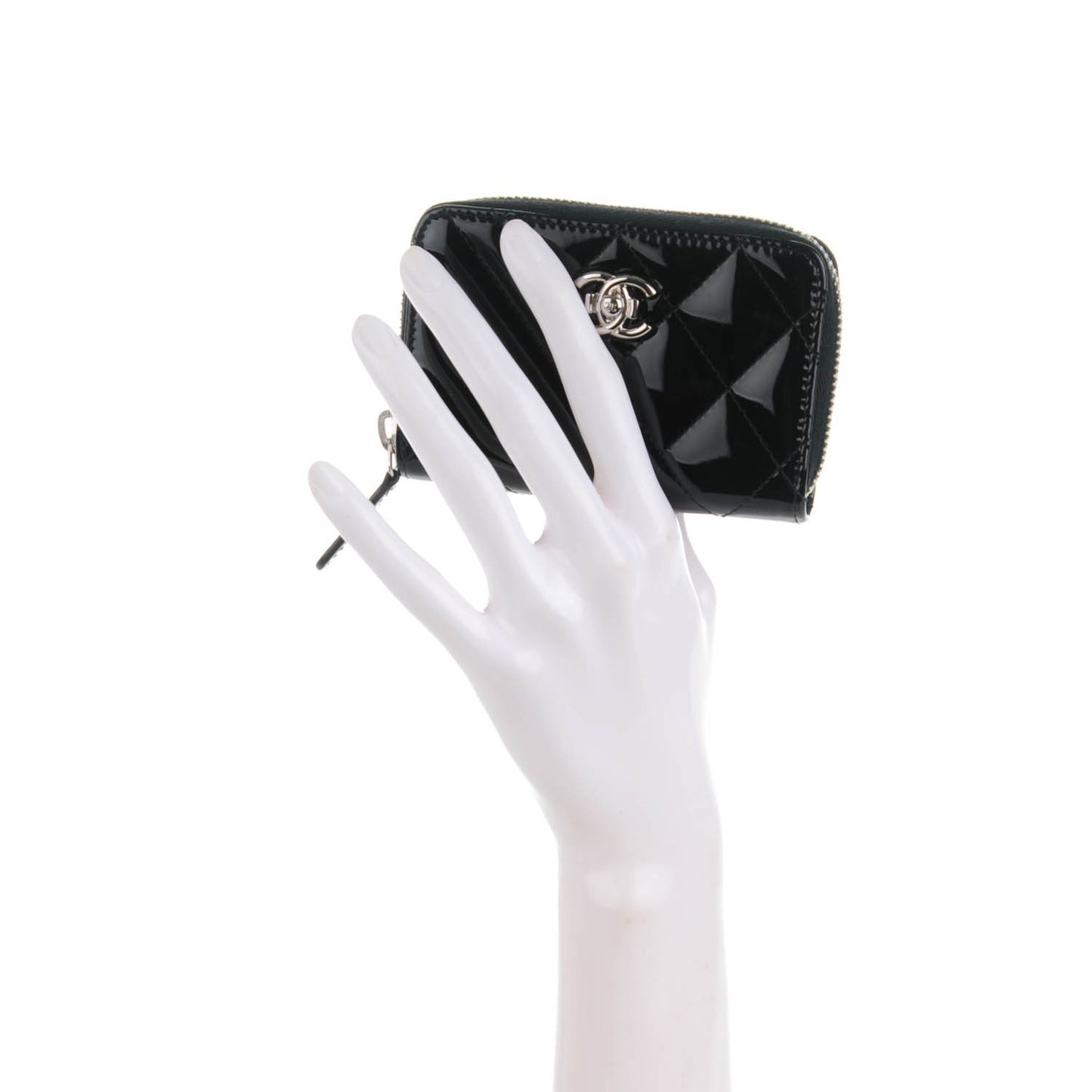 Patent Quilted Coco Boy Zip Coin Purse Black