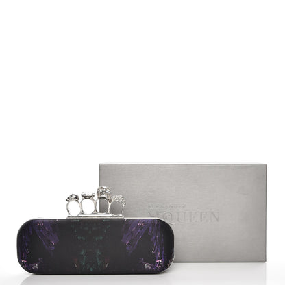 Alexander McQueen Silk Moth Print Knucklebox Clutch Black Purple 8 of 8