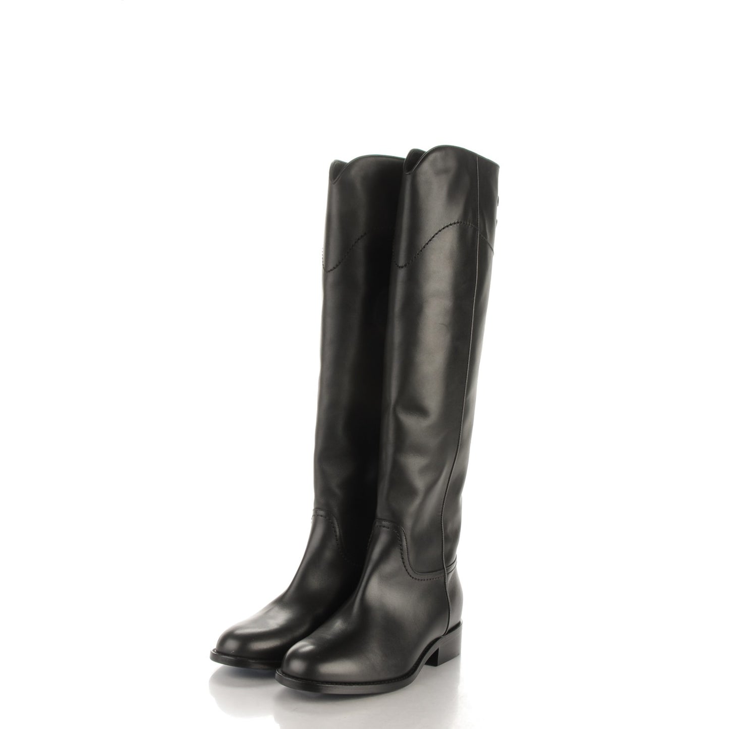 Calfskin Ascot Knee High CC Boots 35 Black