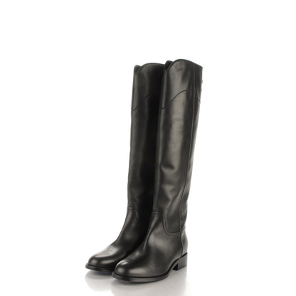 Chanel Calfskin Ascot Knee High CC Boots 35 Black 3 of 8
