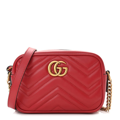 Gucci Calfskin Matelasse Mini GG Marmont Chain Shoulder Bag Hibiscus Red 1 of 11