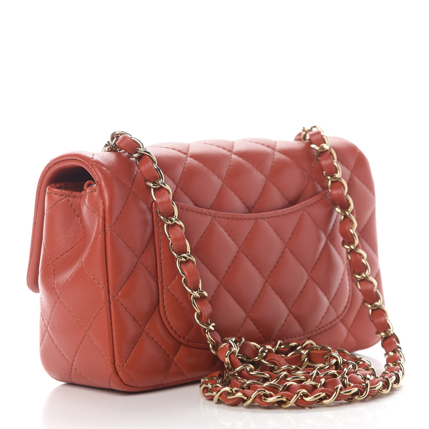 Lambskin Quilted Mini Rectangular Flap Brown