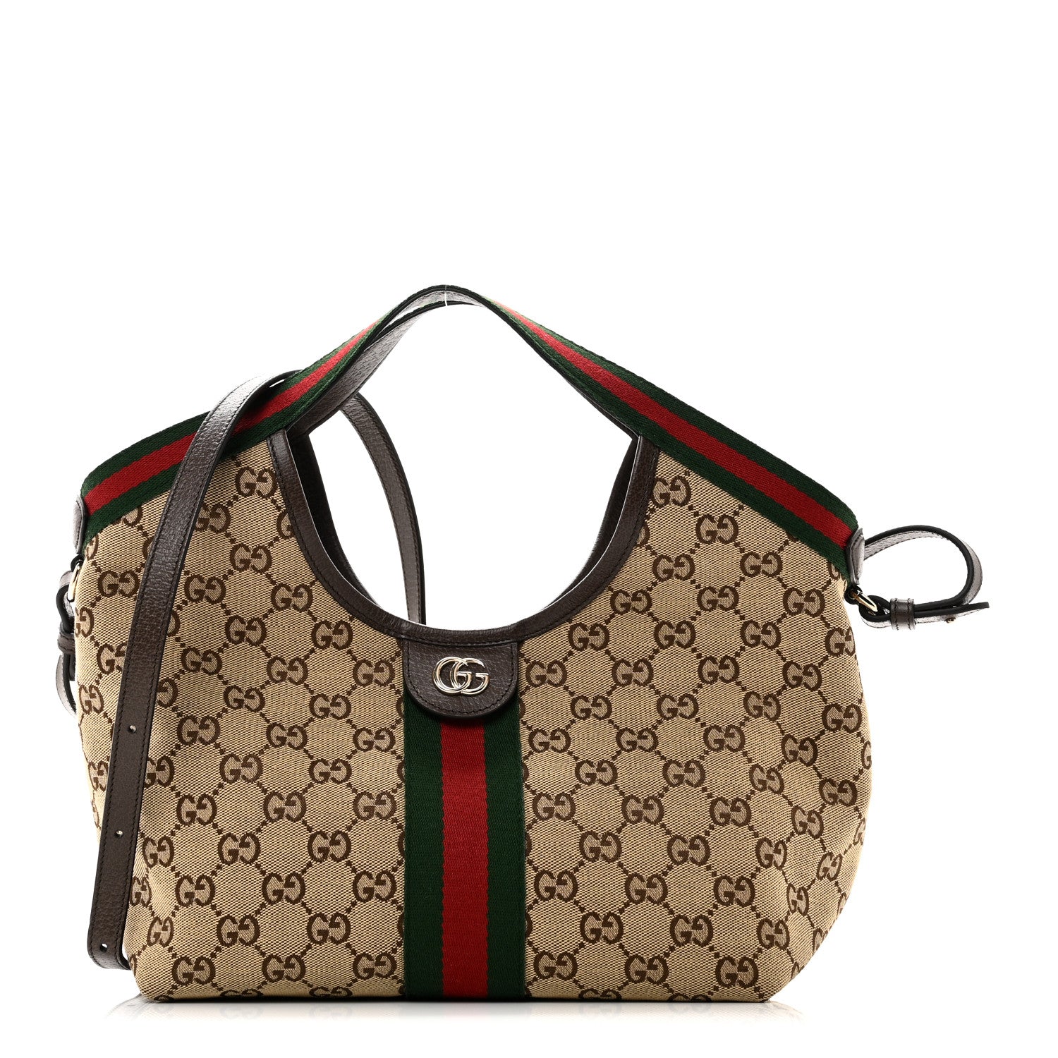 Gucci Monogram Web Small Giglio Tote Beige Dark Brown 1 of 11