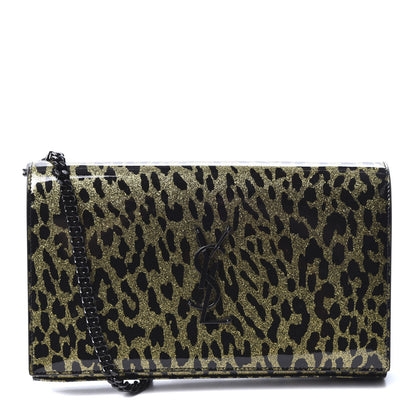 Saint Laurent Patent Leopard Print Monogram Chain Wallet Black Gold 1 of 8