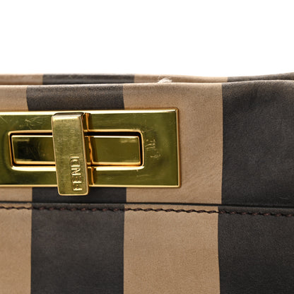 Fendi Vitello Nabuk Seta Pequin Medium Peekaboo Iconic Satchel Tobacco Moro Ebano 19 of 23