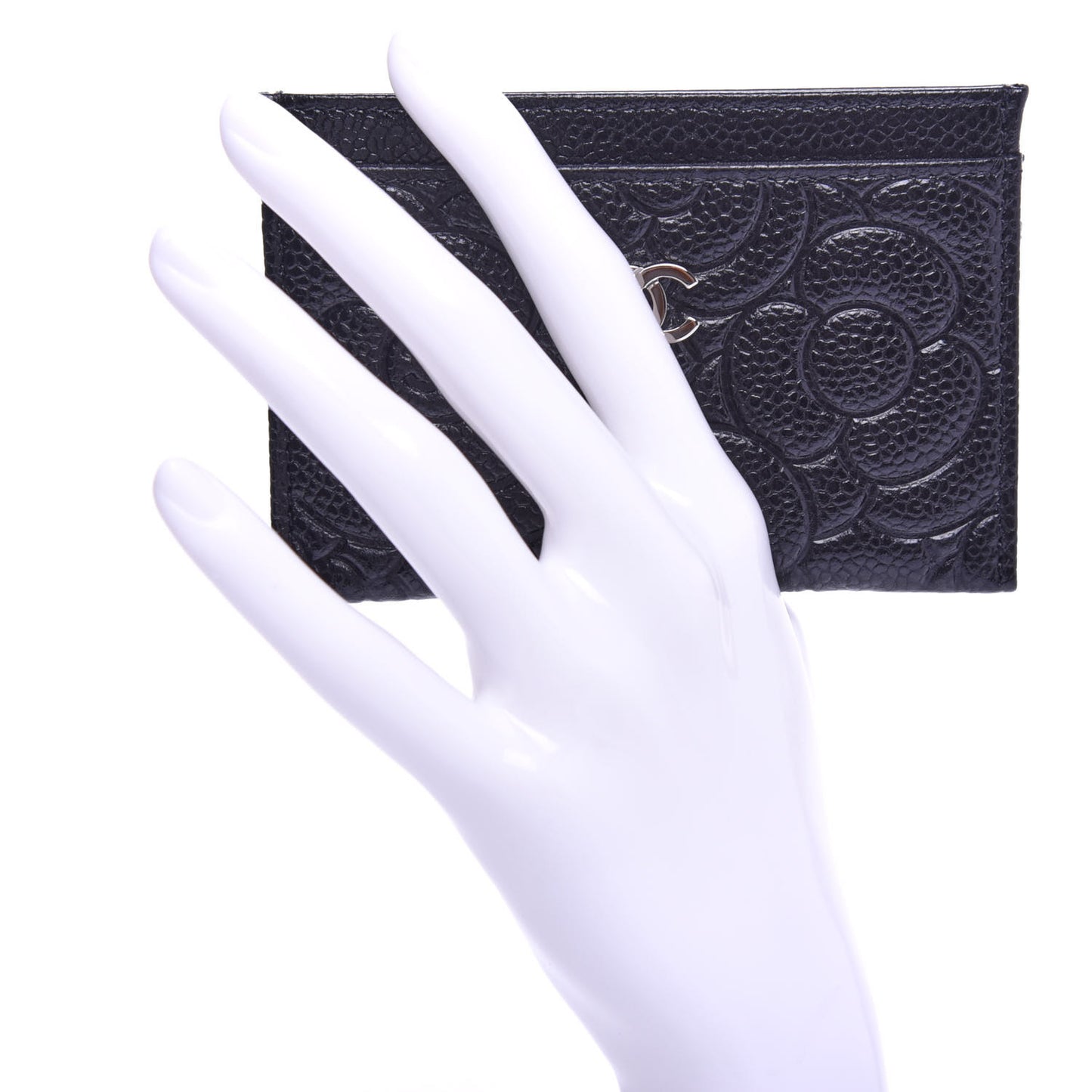 Caviar Camellia Embossed Card Holder Black
