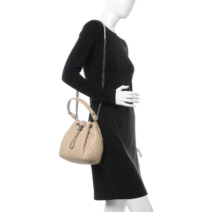 Chanel Deerskin Chevron Small CC Chain Bucket Bag Beige 2 of 9