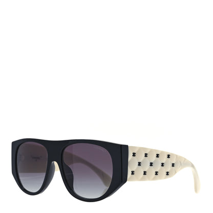Chanel Acetate Quilted CC Pilot Sunglasses 71465 White Black 1 of 8