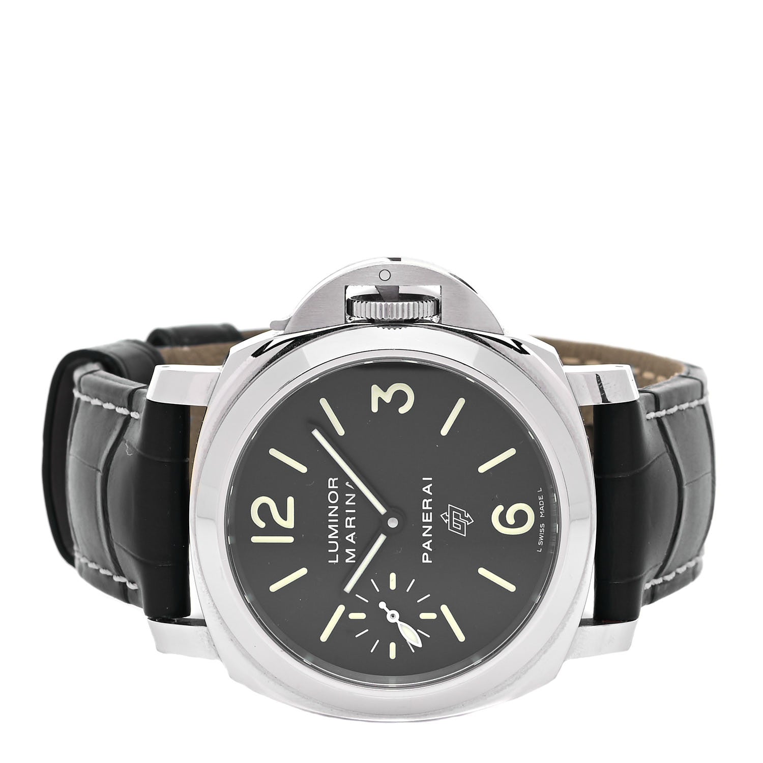 Panerai Stainless Steel Alligator 44mm Luminor Marina Manual Winding Watch Black PAM00463 2 of 5