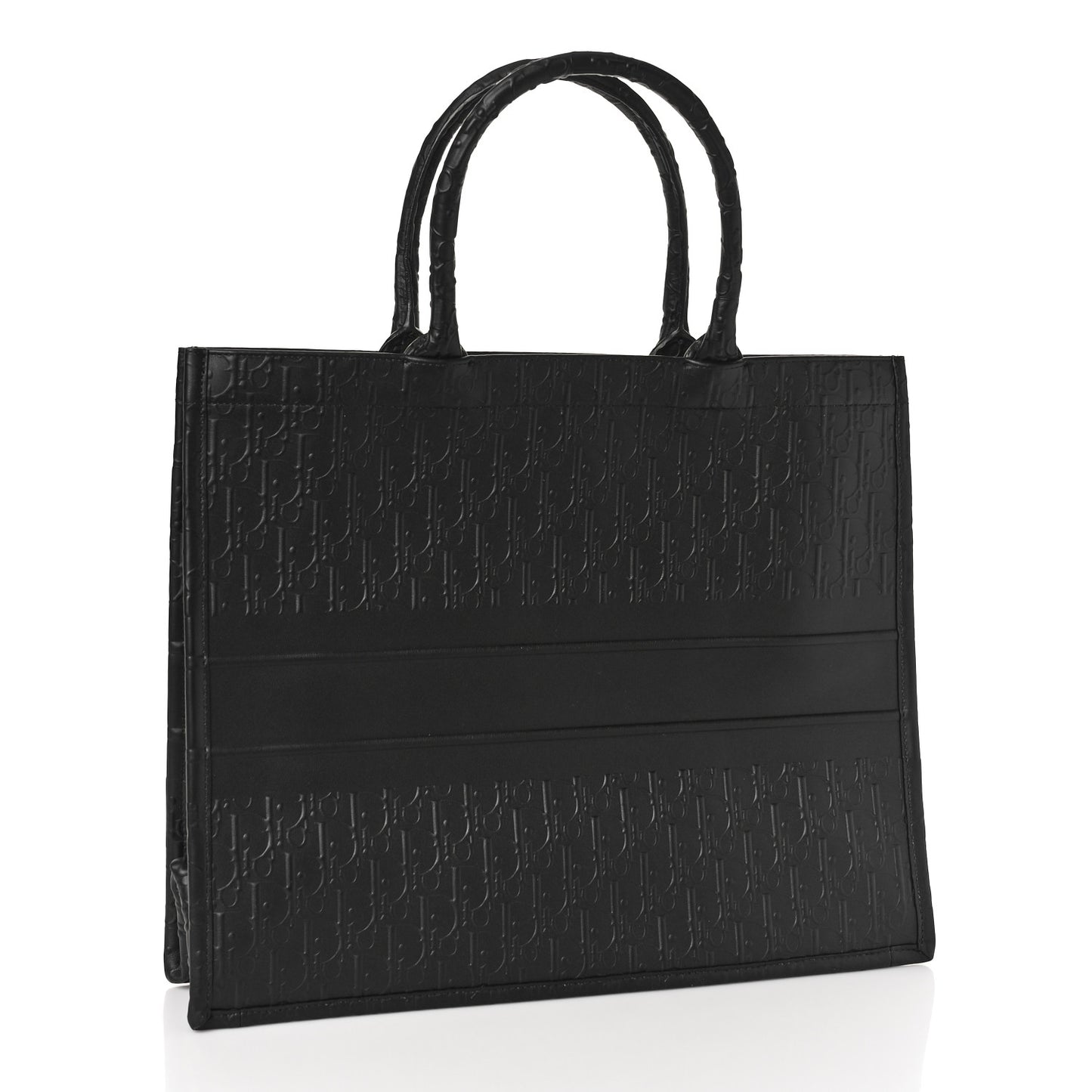Oblique Calfskin Embossed Large Book Tote Black