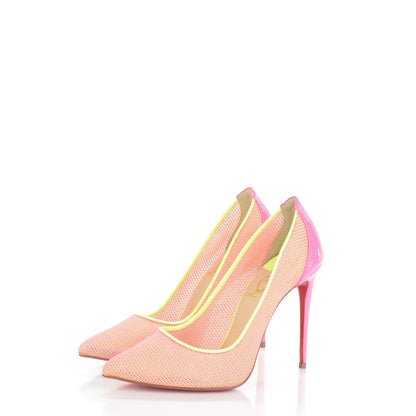 Christian Louboutin Lace Patent Raphia Follies 100 Pumps 37 Shocking Pink 3 of 7