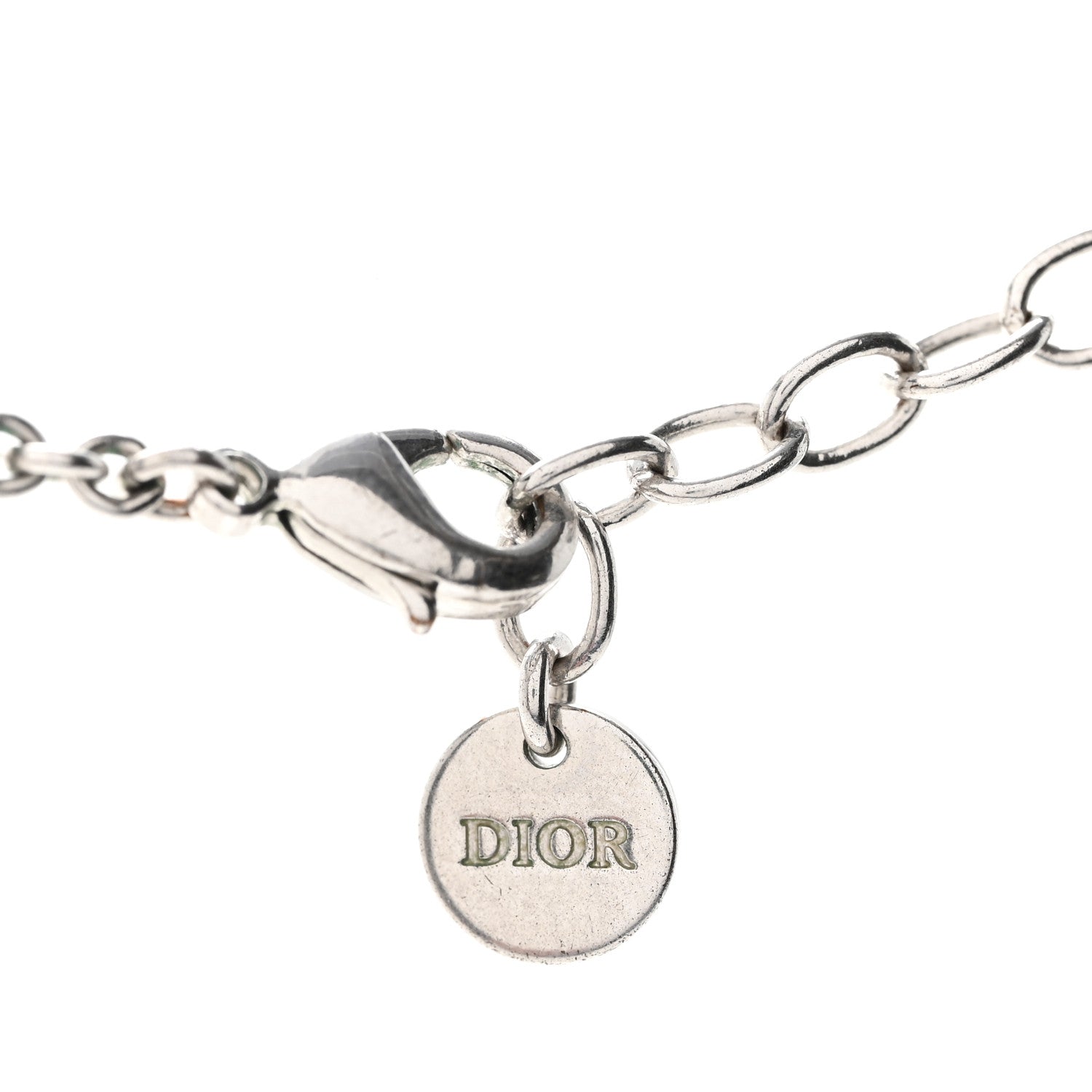 Christian Dior Metal Crystal CD Lock Necklace Silver 5 of 6