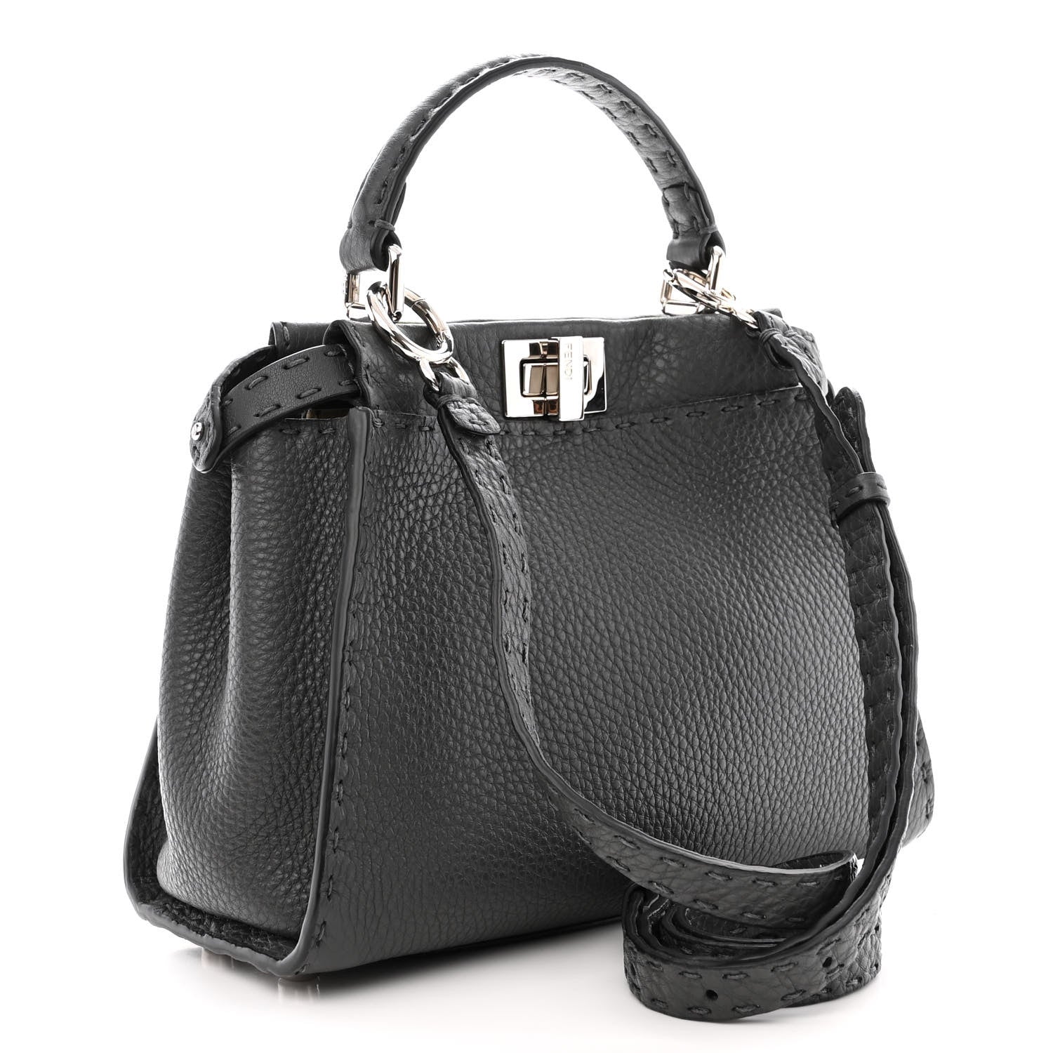 Fendi Cuoio Romano Selleria Bi-Color Mini Peekaboo Iconic Satchel Asfalto Latte 3 of 11