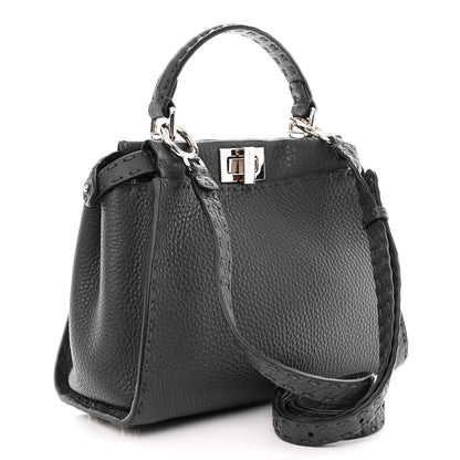 Fendi Cuoio Romano Selleria Bi-Color Mini Peekaboo Iconic Satchel Asfalto Latte 3 of 11