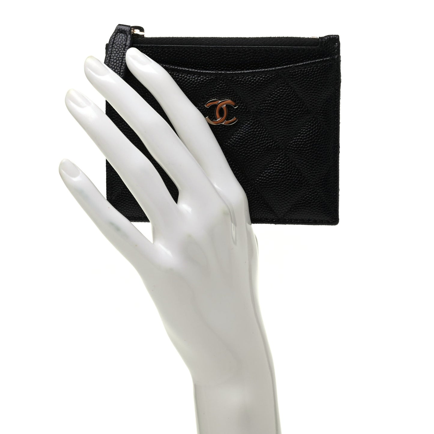 Caviar Quilted CC Zip Card Holder Black