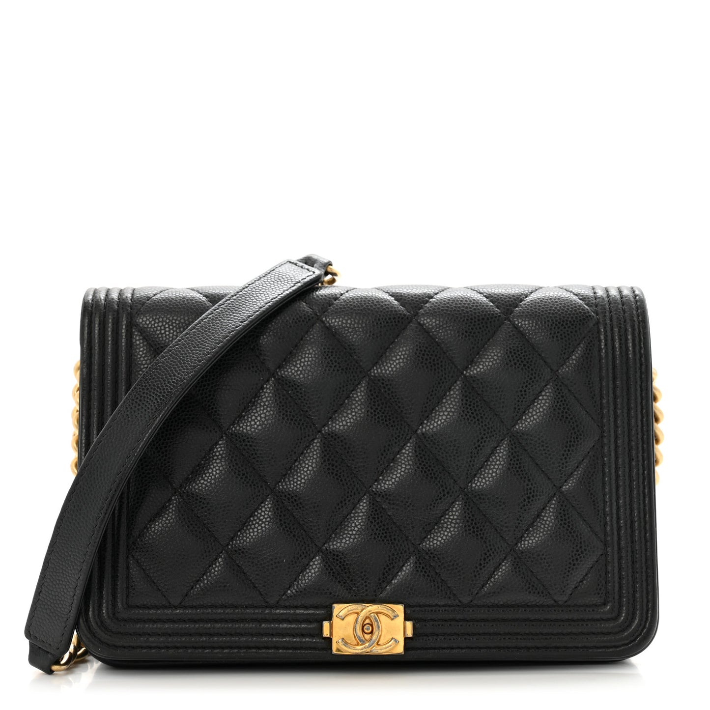 Caviar Quilted Boy Wallet On Chain WOC Black