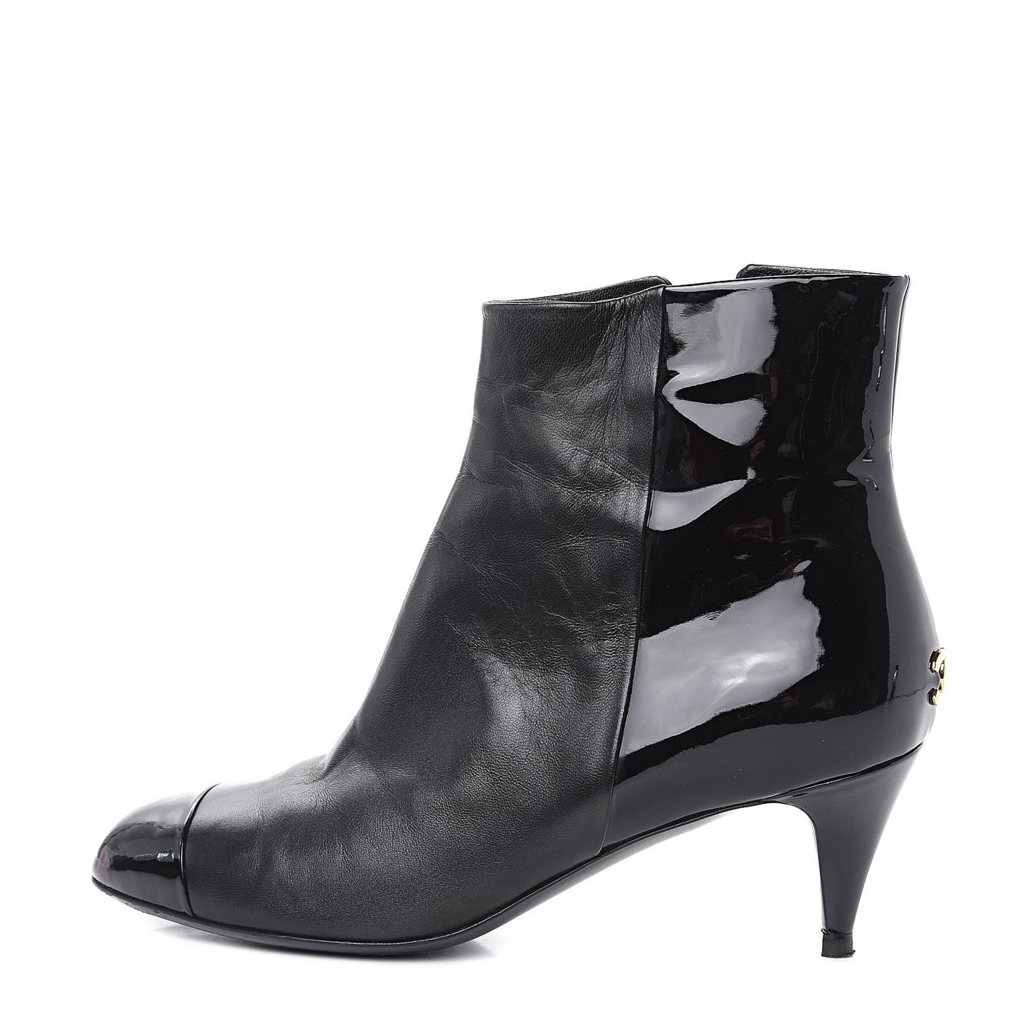Patent Lambskin Cap Toe Short Boots 38.5 Black